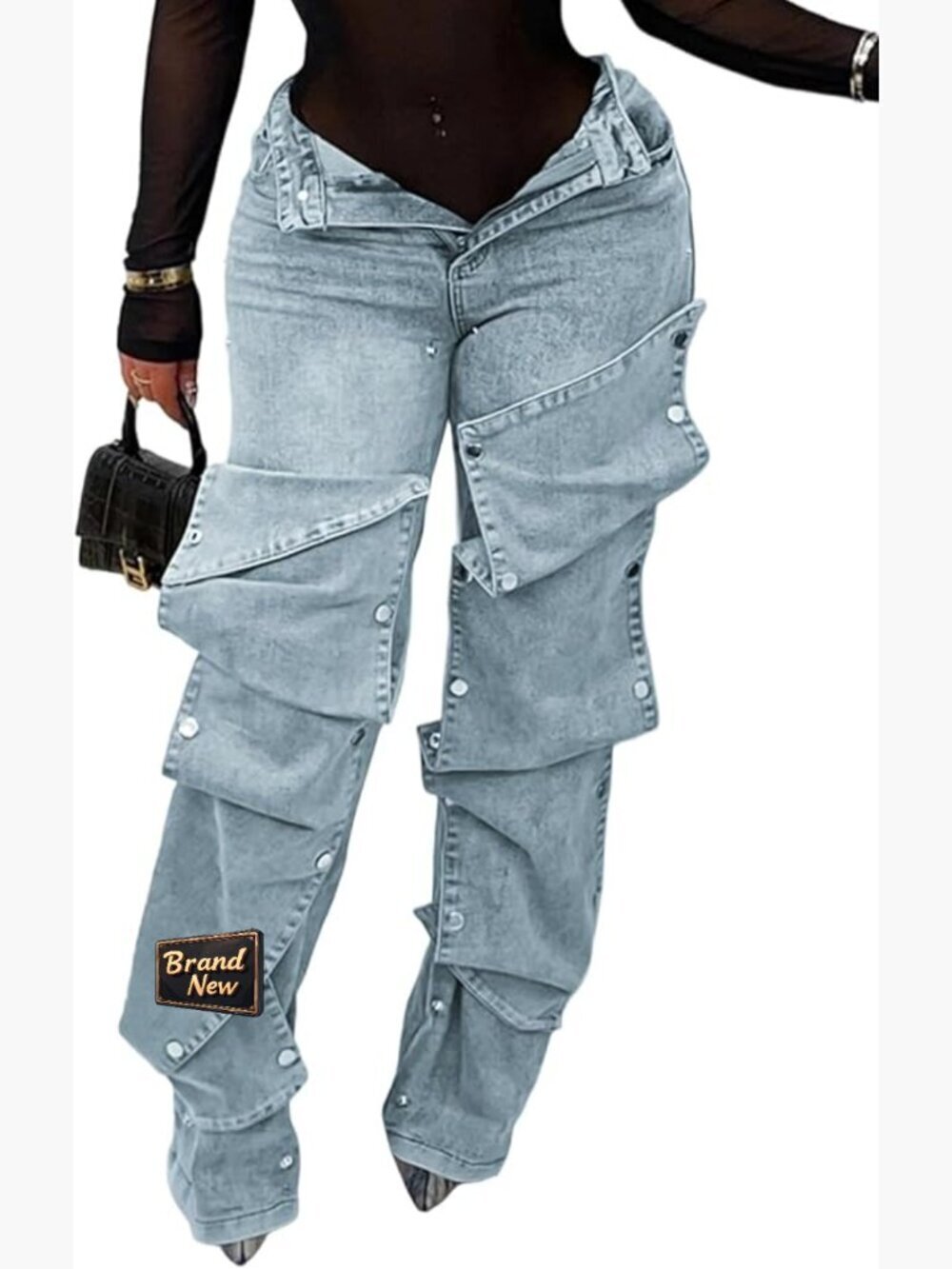 Baggy Cargo Jeans Y2K High Waisted Straight Wide Leg Detachable Denim